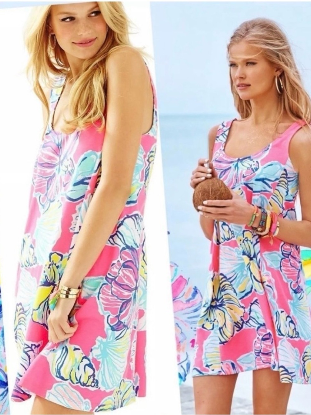 🩷🩵Lilly Pulitzer Caramel~Swept By The Tides 100% Pima Cotton Sundress Sleeveless